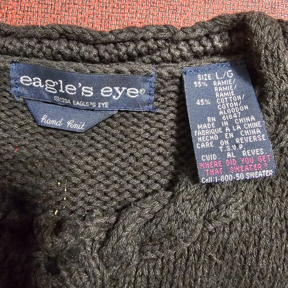 Vtg 90s Eagles Eye Christmas Sweater L Multi Hand Knit 3D Embellished Festive - Picture 3 of 11